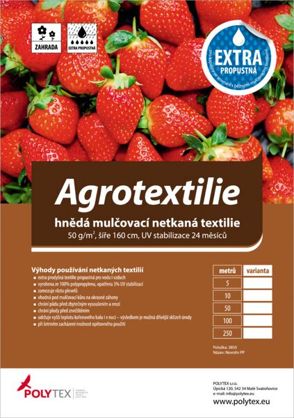 Mulčovací netkaná textilie 3850 STANDARD, hydrofilní s 3% UV stabilizací, gramáž 50 g/m2, hnědá, š.160cm (látka v metráži)