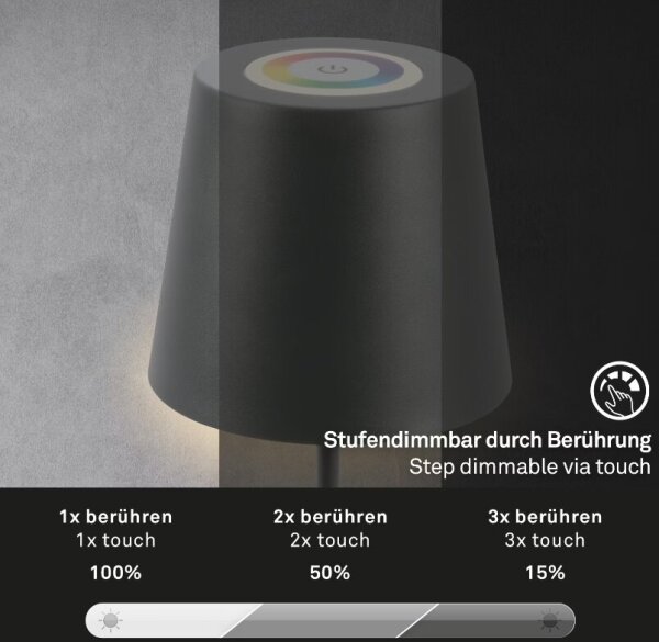 Briloner 7507015 - LED RGBW Stm. nabíjecí stolní lampa LED/2,5W/5V IP44 antracit