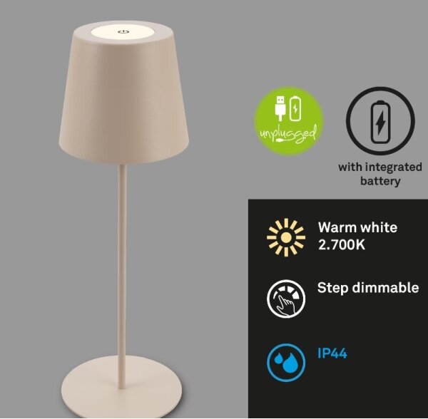 Briloner 7508011 - LED Stm. nabíjecí stolní lampa LED/2,5W/5V IP44 béžová