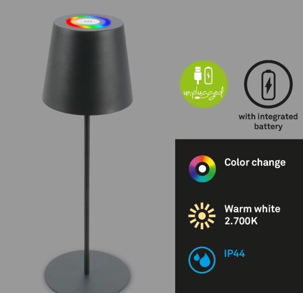Briloner 7507015 - LED RGBW Stm. nabíjecí stolní lampa LED/2,5W/5V IP44 antracit