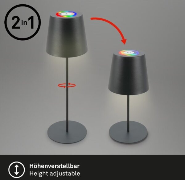Briloner 7507015 - LED RGBW Stm. nabíjecí stolní lampa LED/2,5W/5V IP44 antracit
