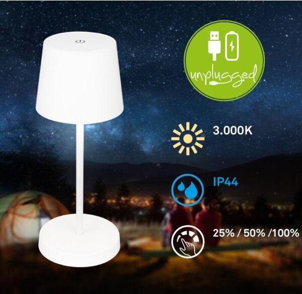 Briloner 7423016 - LED Stmívatelná nabíjecí stolní lampa LED/2,6W/5V IP44 bílá