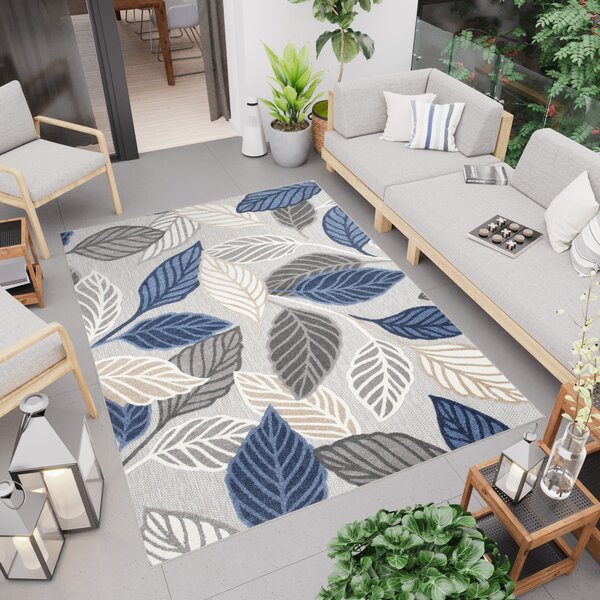 Makro Abra Moderní kusový koberec AVENTURA EC99B Listy stromu šedý tmavě modrý Rozměr: 80x150 cm
