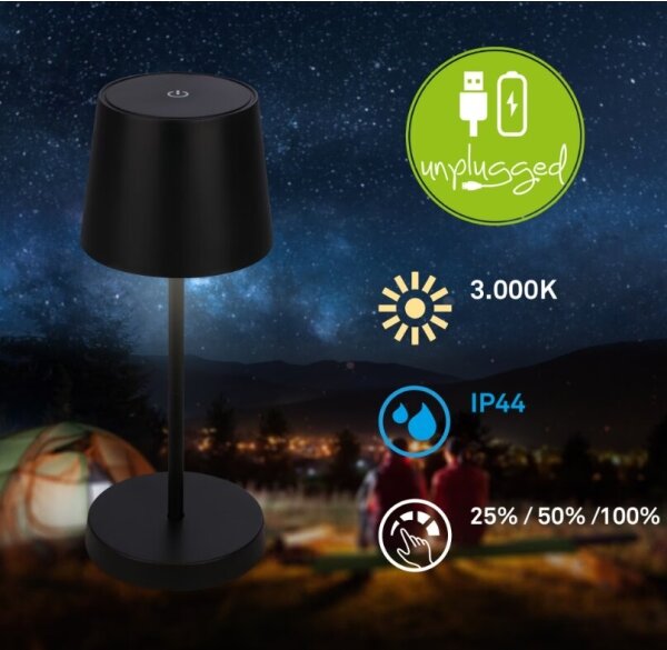 Briloner 7423015 - LED Stmívatelná stolní lampa LED/2,6W/5V IP44 černá