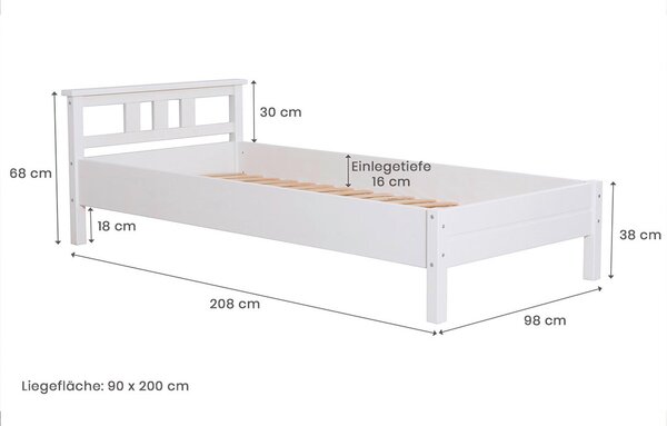 POSTEL, 90/200 cm bílá MID.YOU - Jednolůžkové postele, Online Only