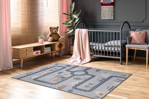 Makro Abra Dětský kusový koberec BONO 726 Cesta Ulice Město pratelný světle šedý krémový Rozměr: 180x270 cm
