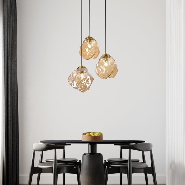 Lustr na lanku CRISTAL 3xE14/15W/230V mosaz/kouřová béžová