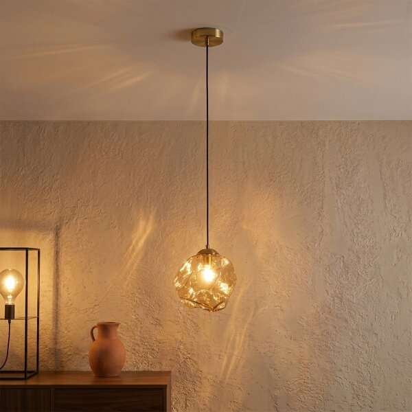 Lustr na lanku CRISTAL 1xE14/15W/230V mosaz/kouřová béžová