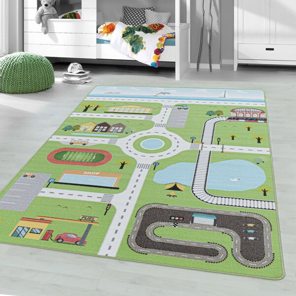 Dětský koberec Play 2902 green - autodráha 100x150 cm