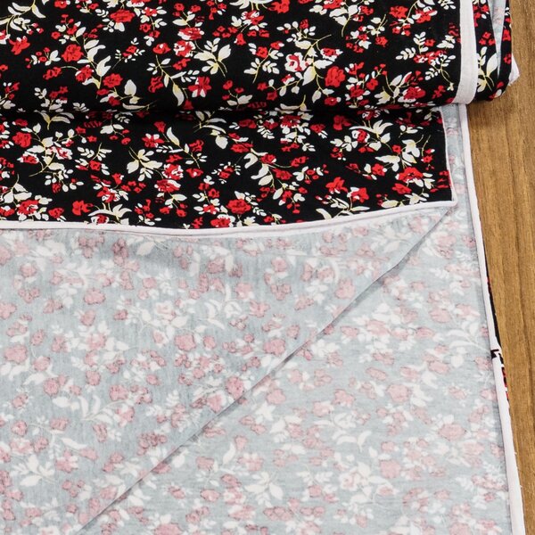 Viskózový úplet 4577/01, červeno-bílé květinky na černé, š.150cm (látka v metráži)