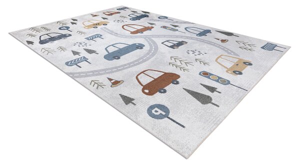Makro Abra Dětský kusový koberec BONO 8436 Autíčka Uličky Stromy pratelný krémový světle šedý Rozměr: 80x150 cm