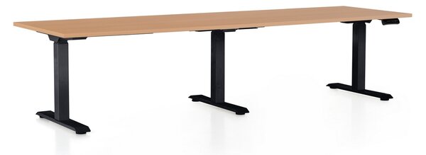 Výškově nastavitelný stůl OfficeTech Long, 260 x 80 cm, černá podnož, buk
