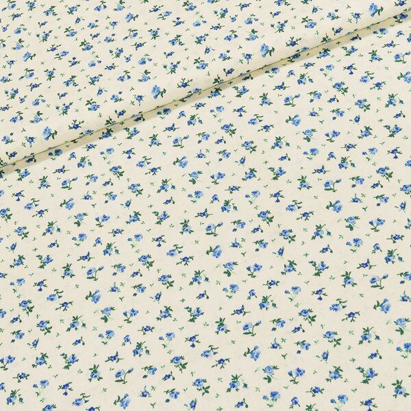 Bavlněné plátno 103000/6340 BLUE, modré růžičky na smetanové, š.140cm (látka v metráži)