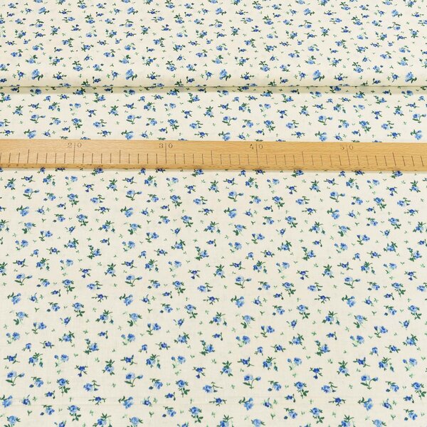 Bavlněné plátno 103000/6340 BLUE, modré růžičky na smetanové, š.140cm (látka v metráži)