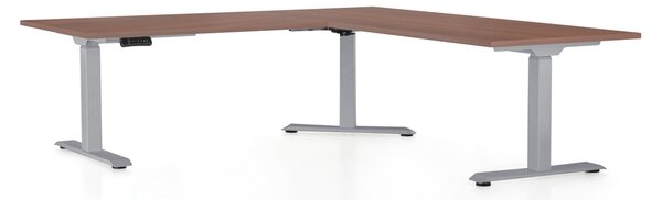 Výškově nastavitelný stůl OfficeTech Angle, 180 x 200 cm, šedá podnož, ořech