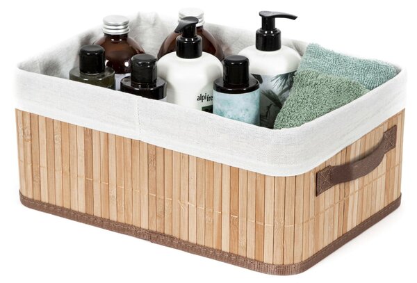 Bambusový úložný košík Compactor Bamboo, přírodní bambus-len, 32 x 25 x v15 cm