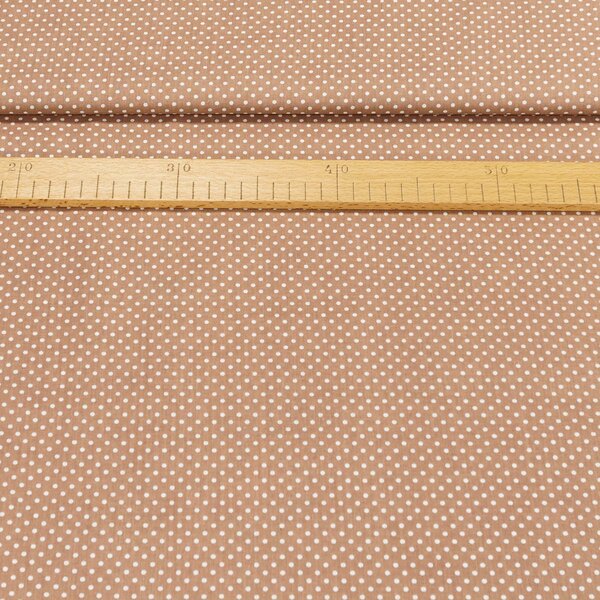 Bavlněné plátno POLO bílý puntík na kapučínové, š.140cm (látka v metráži)