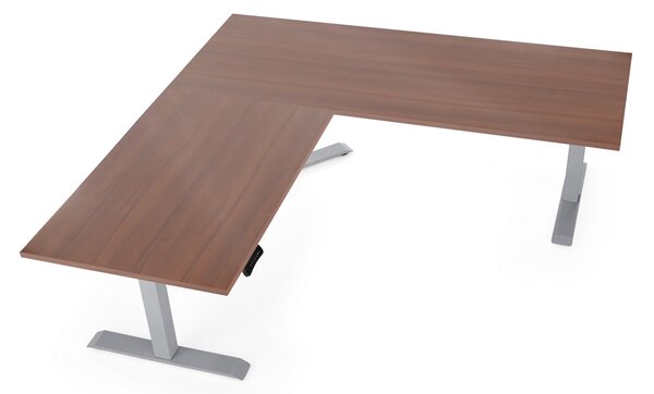 Výškově nastavitelný stůl OfficeTech Angle, 180 x 200 cm, šedá podnož, ořech