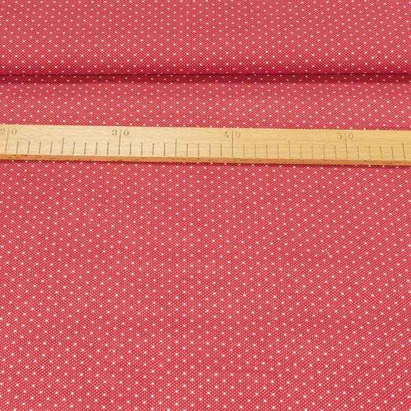 Bavlněné plátno POLO bílý puntík na červené s tečkami, š.140cm (látka v metráži)