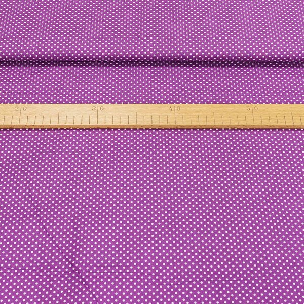Bavlněné plátno POLO bílý puntík na fialové, š.140cm (látka v metráži)