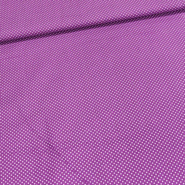 Bavlněné plátno POLO bílý puntík na fialové, š.140cm (látka v metráži)