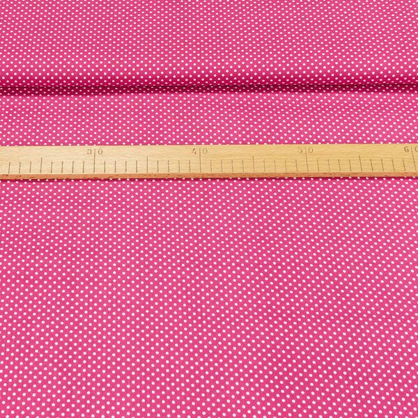 Bavlněné plátno POLO bílý puntík na tmavě růžové, š.140cm (látka v metráži)
