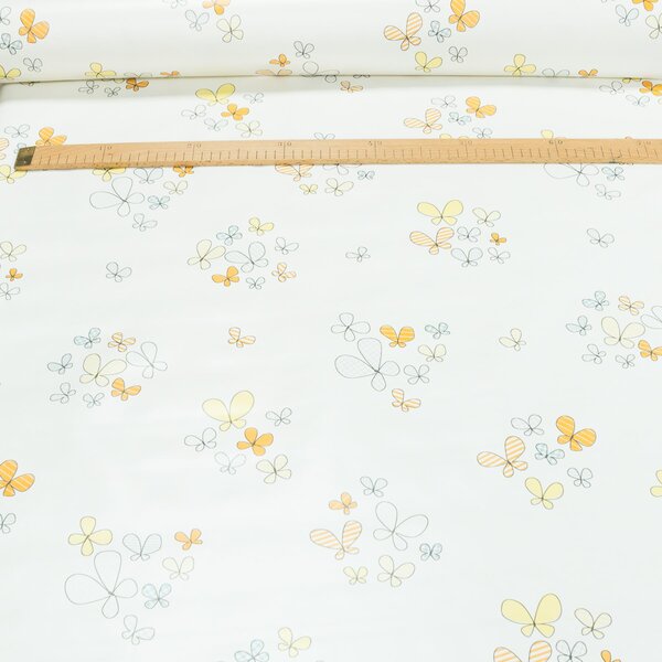 Ubrus PVC s textilním podkladem E40/07, skupinky motýlků na smetanové, š.140cm (metráž)