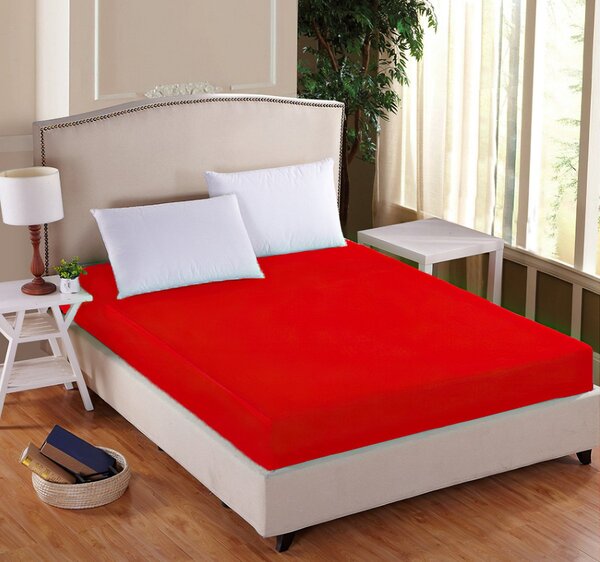 TextilCentrum Luxusní napínací mako-jersey prostěradlo s lycrou DELUXE Collection 90x200cm elastické, červené