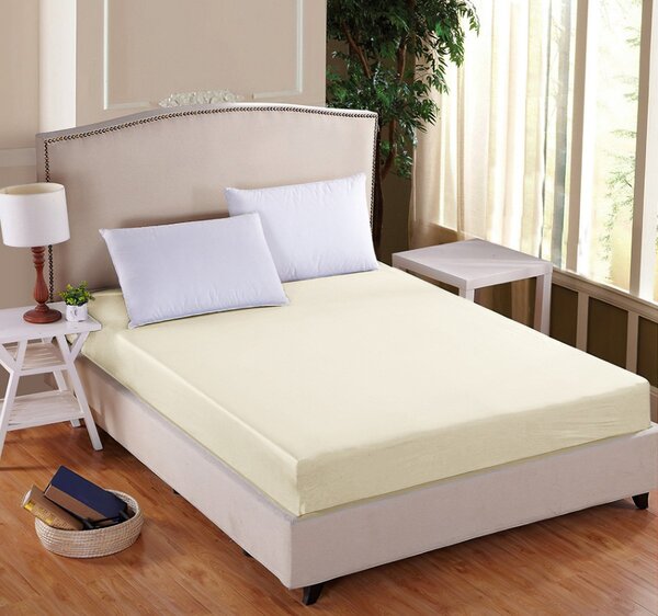 TextilCentrum Luxusní napínací mako-jersey prostěradlo s lycrou DELUXE Collection 90x200cm elastické, měsíční jas / krémové