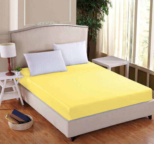 TextilCentrum Luxusní napínací mako-jersey prostěradlo s lycrou DELUXE Collection 90x200cm elastické, světle žluté