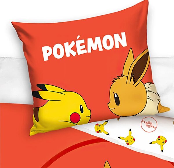 Carbotex dětské povlečení POKÉMON EEVE A PIKACHU, červené, bavlna hladká, 140x200cm + 70x90cm
