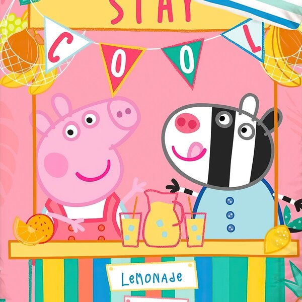 Carbotex povlečení PRASÁTKO PEPINA (PEPPA) LIMONÁDOVÝ STÁNEK, růžové, bavlna hladká, 140x200cm + 70x90cm