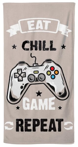 Carbotex Dětská plážová osuška GAMER HERNÍ FLOW, béžovo-šedá, froté, 90x180cm