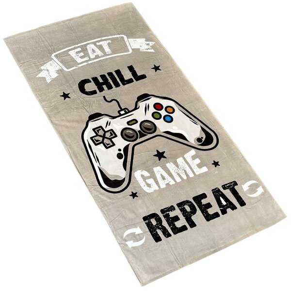 Carbotex Dětská plážová osuška GAMER HERNÍ FLOW, béžovo-šedá, froté, 90x180cm