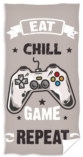 Carbotex Dětská plážová osuška GAMER HERNÍ FLOW, béžovo-šedá, froté, 90x180cm