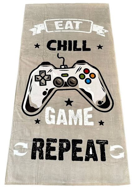 Carbotex Dětská plážová osuška GAMER HERNÍ FLOW, béžovo-šedá, froté, 90x180cm