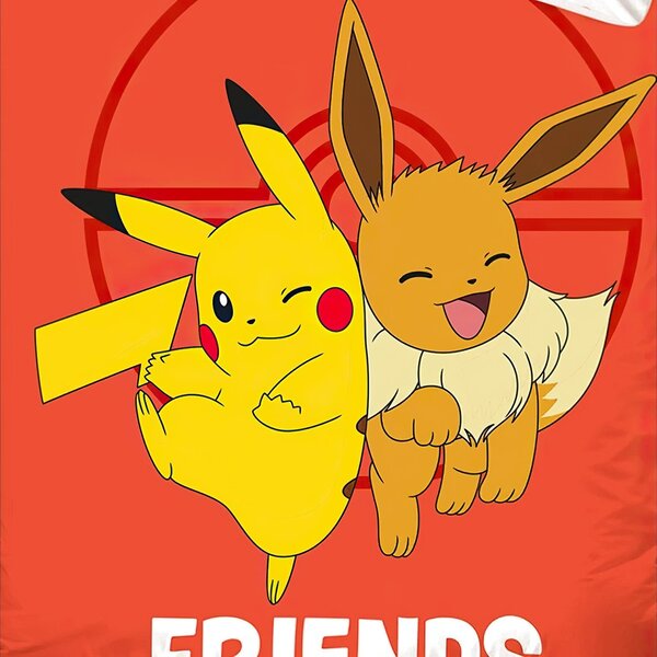 Carbotex dětské povlečení POKÉMON EEVE A PIKACHU, červené, bavlna hladká, 140x200cm + 70x90cm