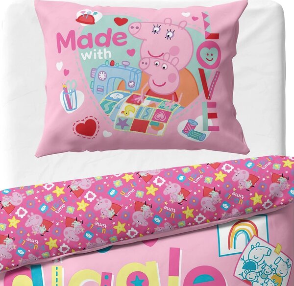 Carbotex povlečení PRASÁTKO PEPINA (PEPPA) ČAS NA HRANÍ, růžové, bavlna hladká, 140x200cm + 70x90cm