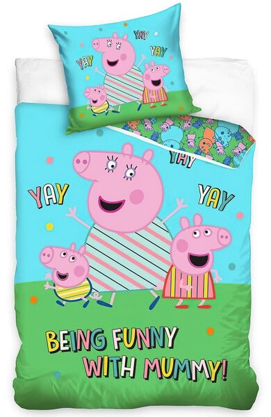 Carbotex povlečení PRASÁTKO PEPINA (PEPPA) NEJLEPŠÍ MAMINKA, modré, bavlna hladká, 140x200cm + 70x90cm