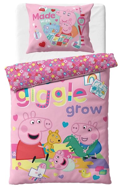 Carbotex povlečení PRASÁTKO PEPINA (PEPPA) ČAS NA HRANÍ, růžové, bavlna hladká, 140x200cm + 70x90cm