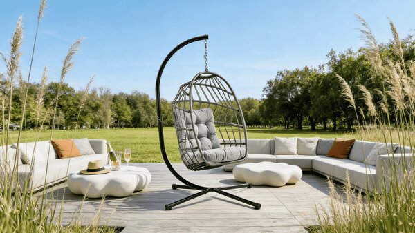 Skládací závěsné houpací křeslo Houseland Madives šedé