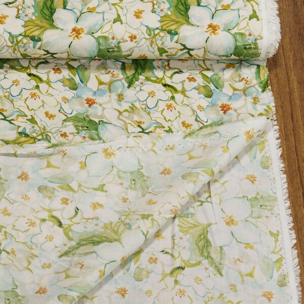 Šatovka viskózová 5342-001, zelené květiny, š.142cm (látka v metráži)