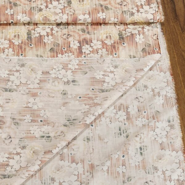 Šatovka viskózová 3245 B, květinky na béžové / Tencel, š.140cm (látka v metráži)