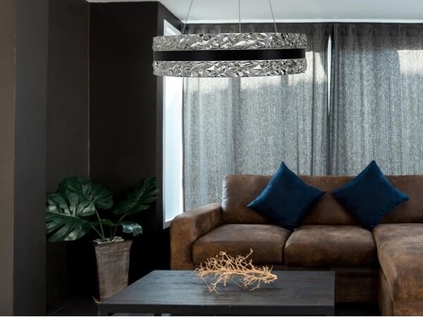 LED Stmívatelný lustr na lanku LED/80W/230V 3000-6500K černá + dálkové ovládání