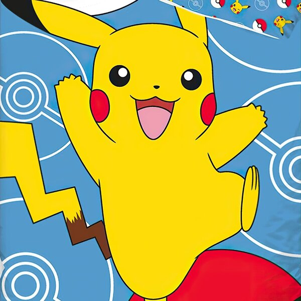 Carbotex dětské povlečení POKÉMON PIKACHU A POKÉBALL, modré, bavlna hladká, 140x200cm + 70x90cm