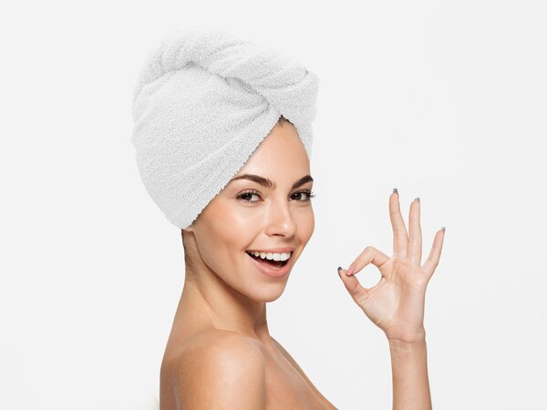 Rychleschnoucí froté turban na vlasy bílý, 100% bavlna