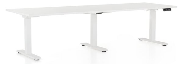 Výškově nastavitelný stůl OfficeTech Long, 240 x 80 cm, bílá podnož, bílá