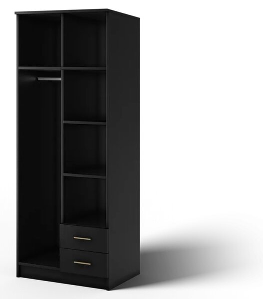 Novaro 80 Šatní skříň s křídlovými dveřmi černá (kód BG) (80 x 206,6) cm – 5 polic pro přehledné uložení