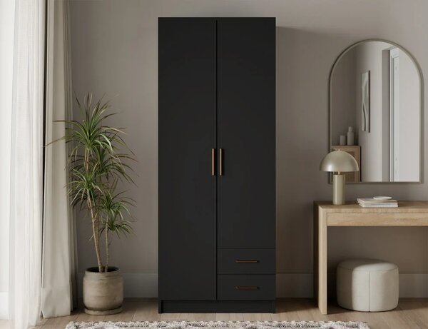 Novaro 80 Šatní skříň s křídlovými dveřmi černá (kód BG) (80 x 206,6) cm – 5 polic pro přehledné uložení