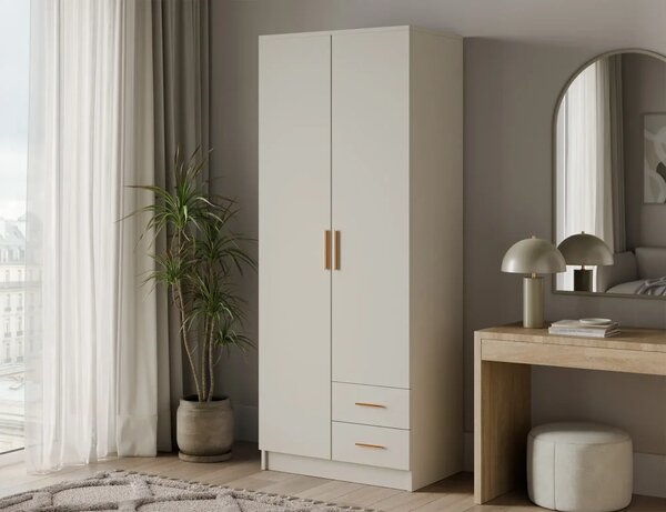 Novaro 80 Šatní skříň s křídlovými dveřmi kašmír (kód KG) (80 x 206,6) cm – 5 polic pro přehledné uložení